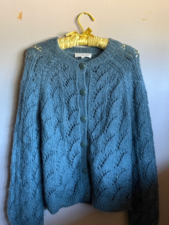 Sezane Sweaters - Sézane Knit Openwork Button-Front Sweater Cardigan — Teal Blue